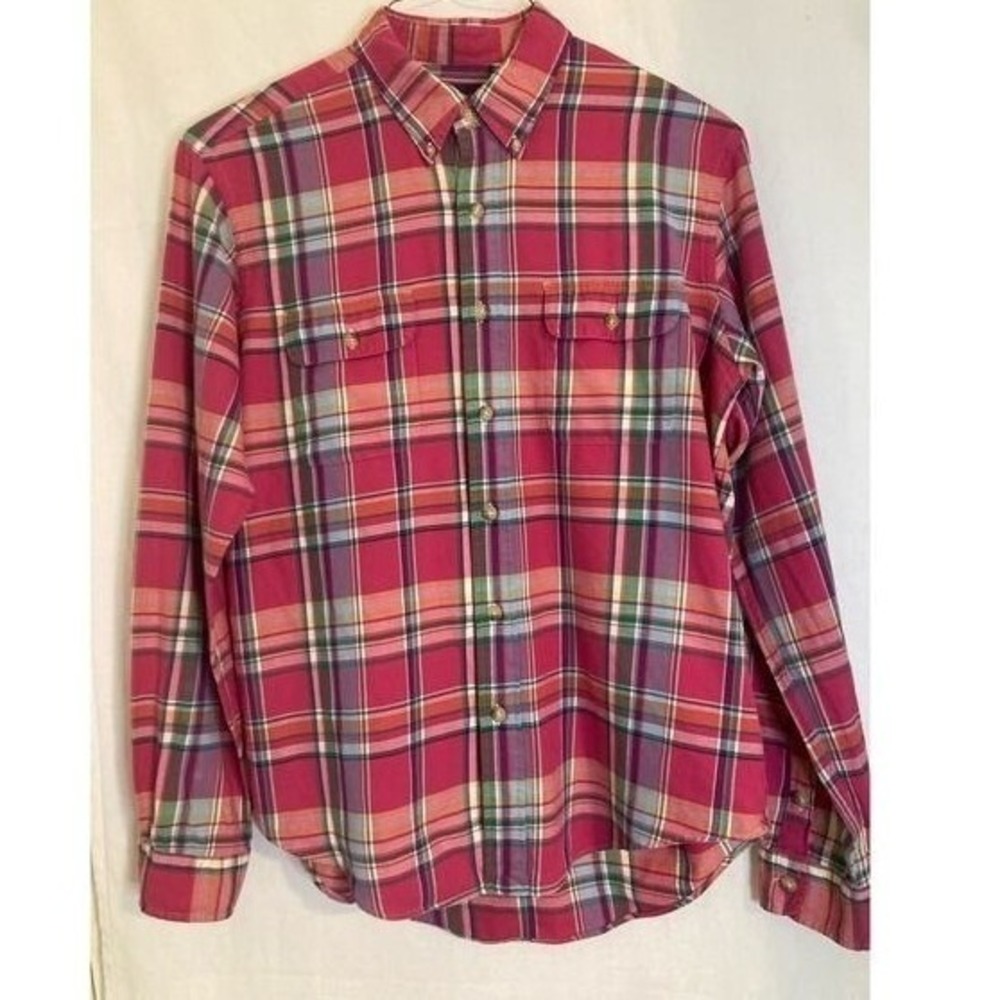 Polo Ralph Lauren Women's Shirt Flannel Pink Plaid Button Down Shirt L Preppy